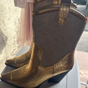 Gold Croc-Embossed Women's Boots